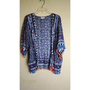 Umgee Size Small‎ Medium Pompom Fringe Kimono Cover Up Cardigan Boho Hippie